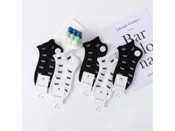 VỚ TRẮNG ĐEN NƠ 003 - LỐC 10 ĐÔI